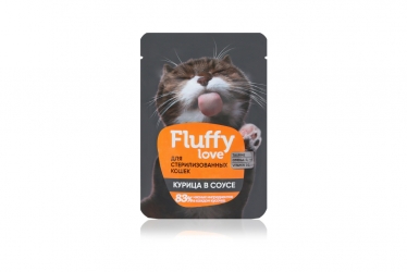 Fluffy Love влажный корм для стерилизованных кошек. Кусочки с курицей в соусе, 85 г